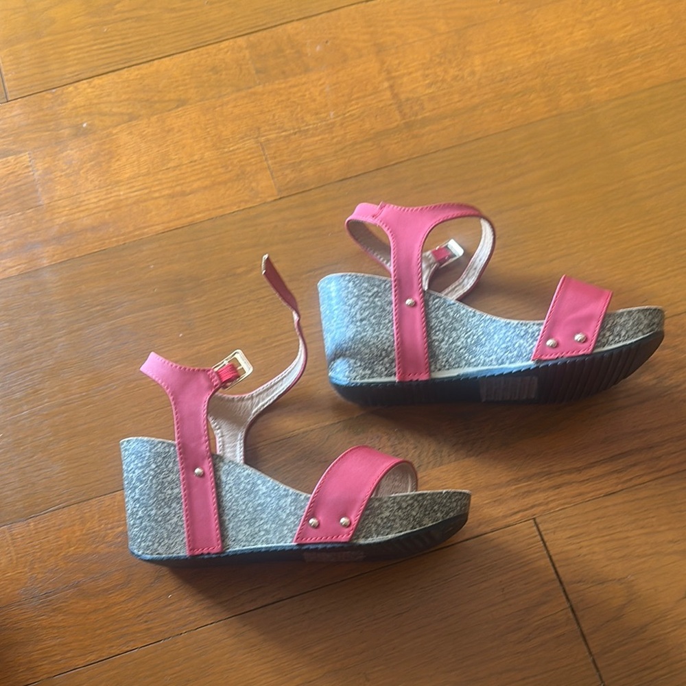 Red and Gray Wedge Sandals